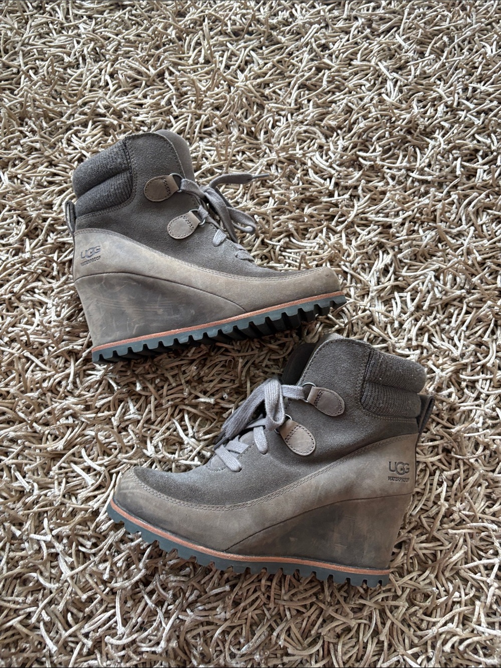 UGG Gray Wedge Lace-Up Ankle Boots